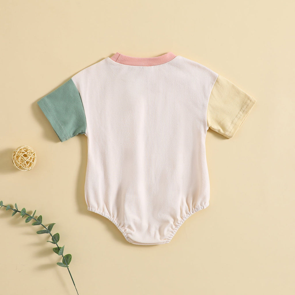 Baby Solid Color Stitching Romper Short Sleeve