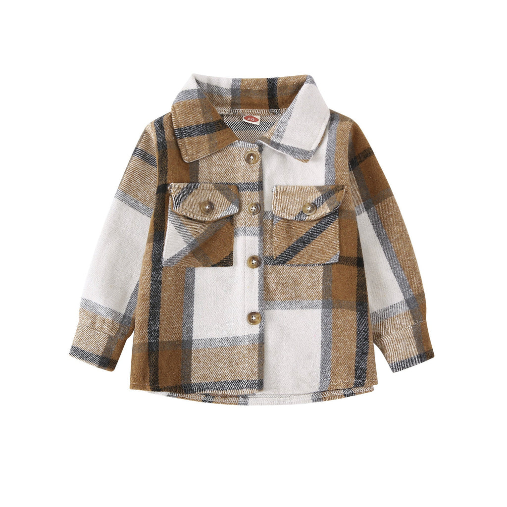 Medium And Large Children's Fleece Plaid Shirt T-shirt Casual