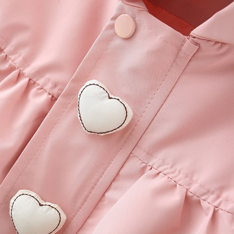 Children's Mid-length Love Hooded Trench Coat