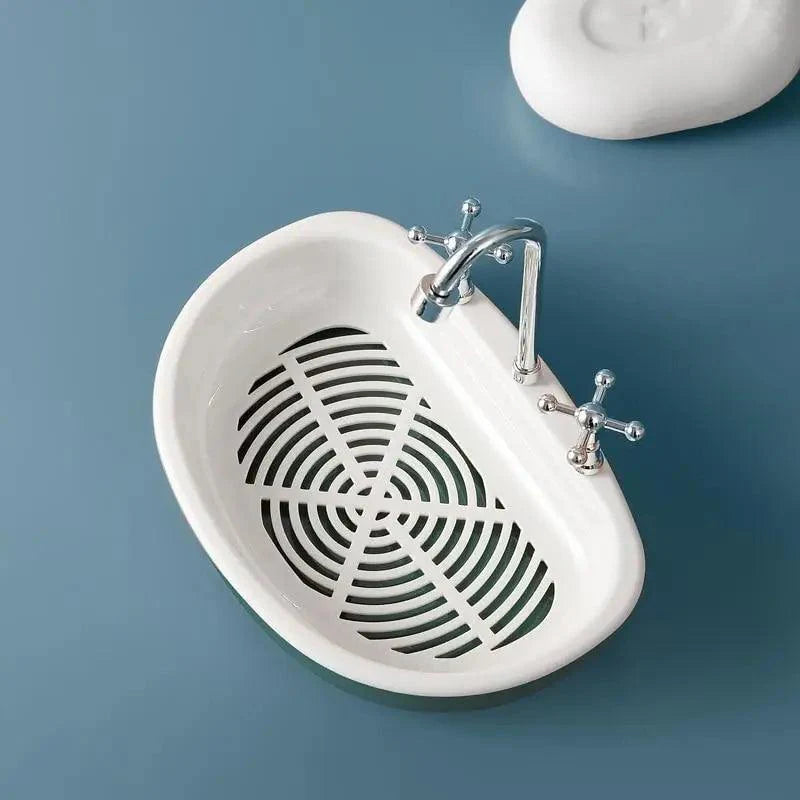 1Pcs Faucet Shape Draining Soap Dish Portable Bathroom Products Double Layer 3Colors Eco-friendly Soap Box Draining Soap Dish Sponge Holder Soap Container with Waterfall Spout for Bathroom Shower Kitchen Sink