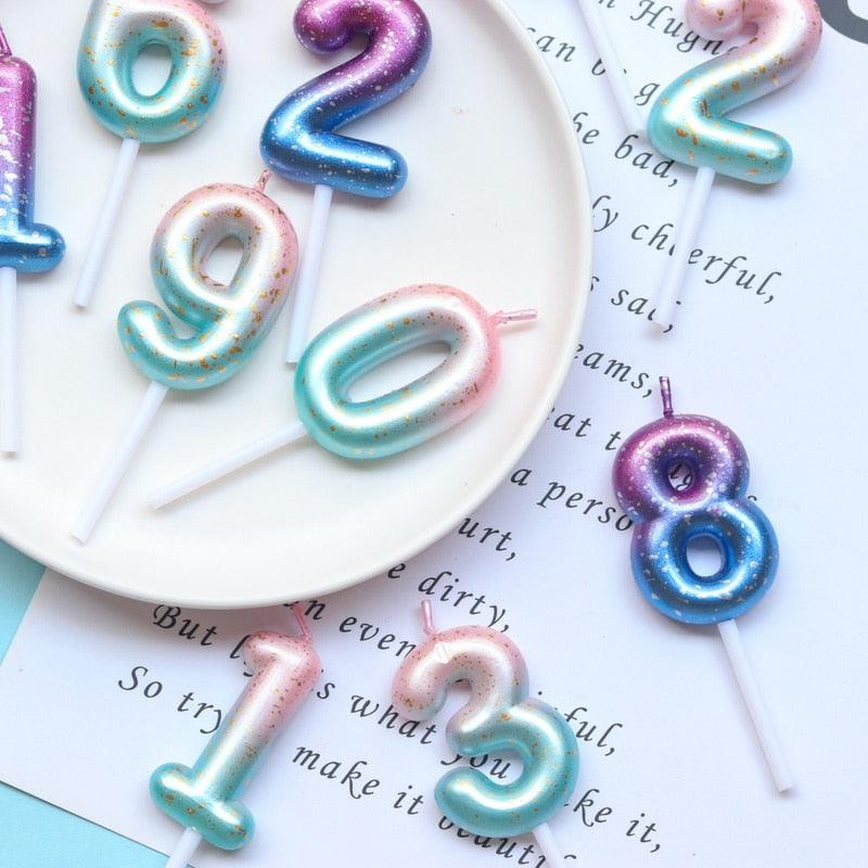 1pcs Starry Sky Candles Birthday Cake Decoration Gradient Party Cake Decor Candles Happy Birthday Number Candles for Cake Topper Decoration for Party