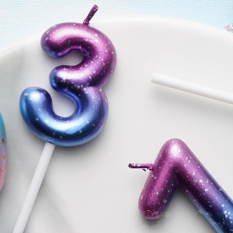 1pcs Starry Sky Candles Birthday Cake Decoration Gradient Party Cake Decor Candles Happy Birthday Number Candles for Cake Topper Decoration for Party