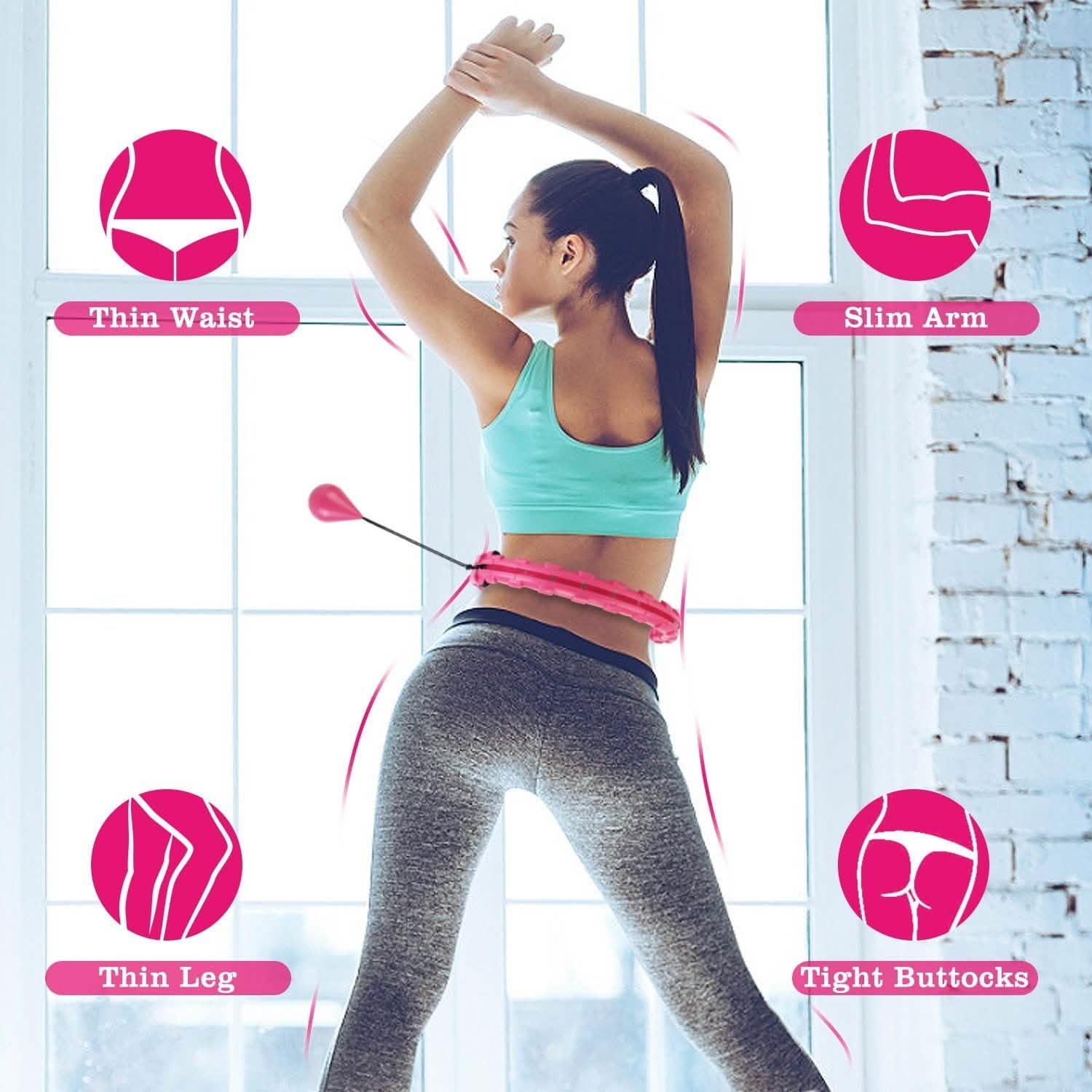 2-in-1 Fitness Hoop 24 Knots Abdomen Fitness Massage Hoops Weighted with 360 Auto Spinning Ball Detachable Knots