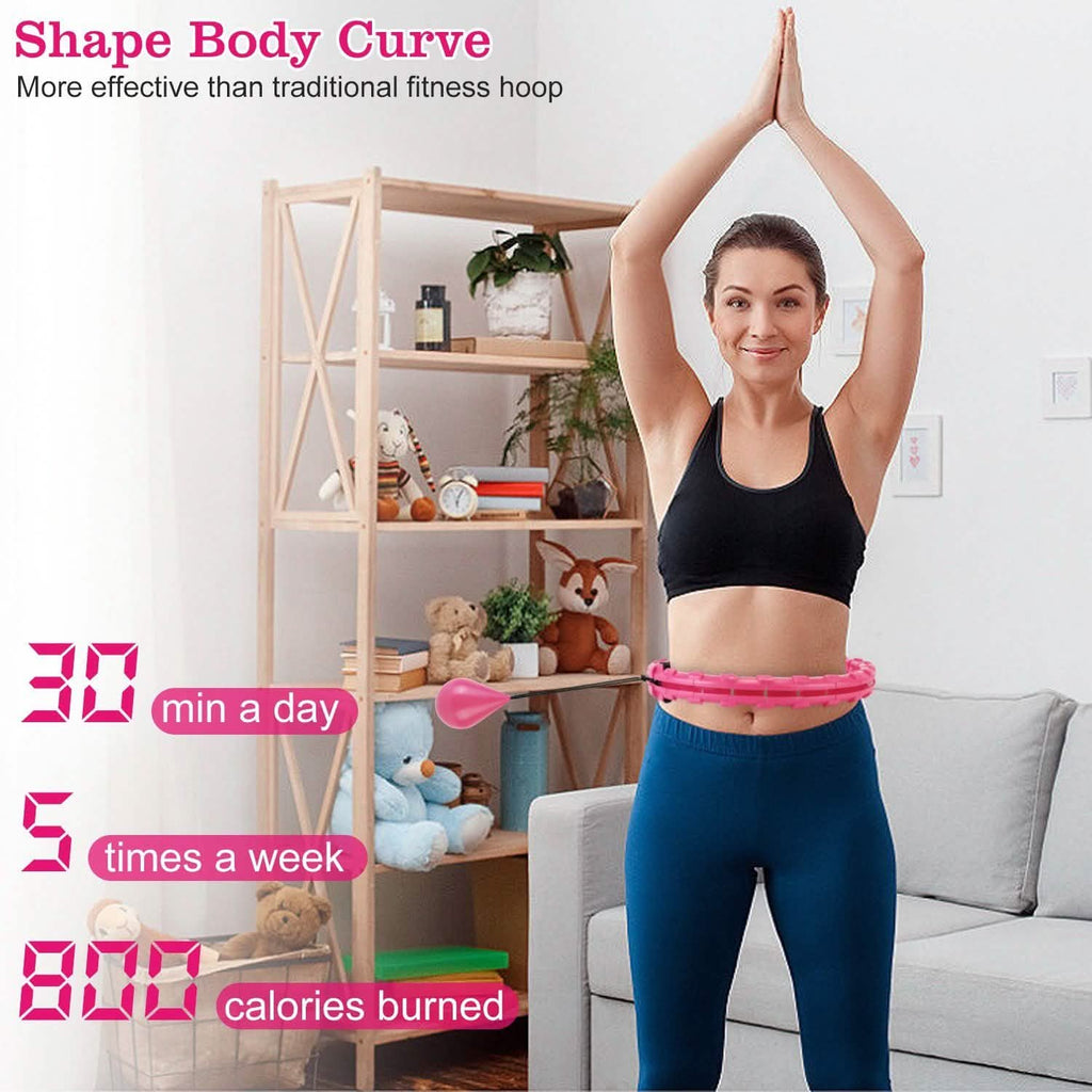 2-in-1 Fitness Hoop 24 Knots Abdomen Fitness Massage Hoops Weighted with 360 Auto Spinning Ball Detachable Knots