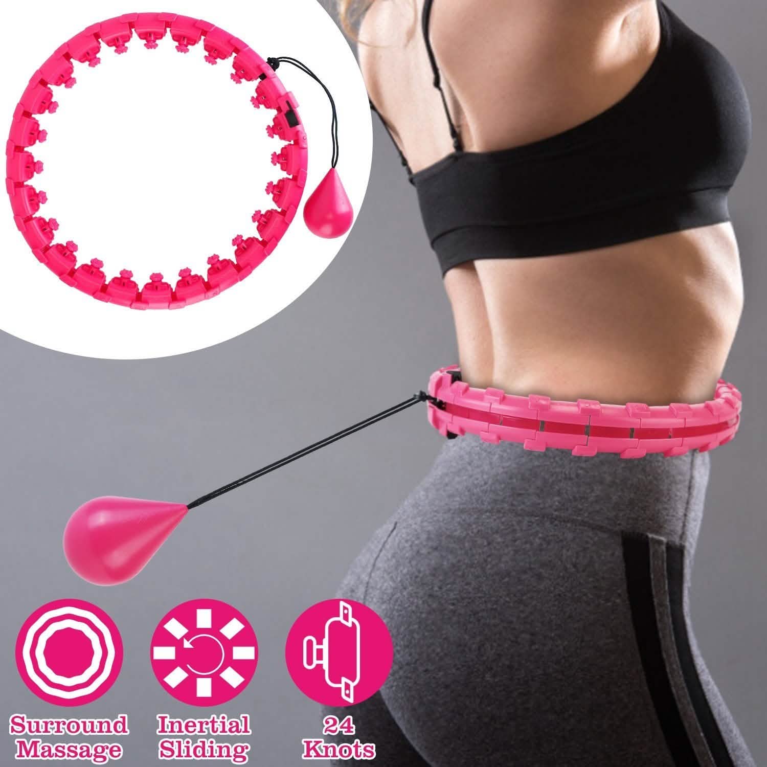 2-in-1 Fitness Hoop 24 Knots Abdomen Fitness Massage Hoops Weighted with 360 Auto Spinning Ball Detachable Knots