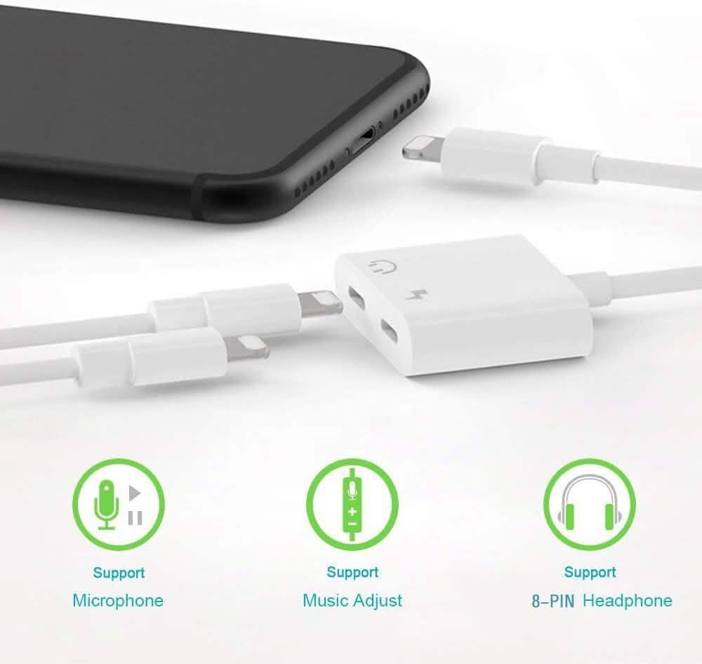 2-in-1 for Lightning Adapter For iPhone 7 8 Plus 10 X