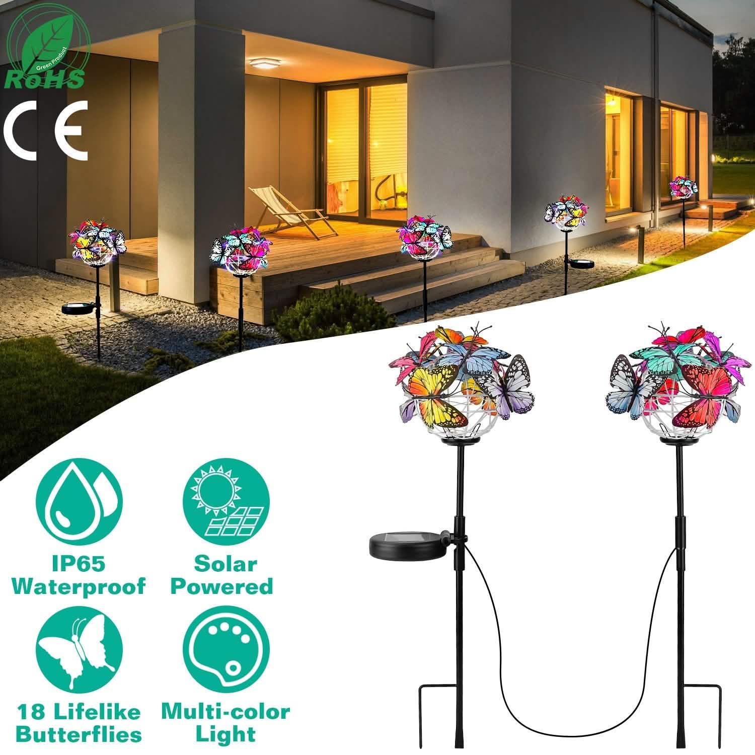 2-in-1 Outdoor Butterfly Solar Light Yard Stake