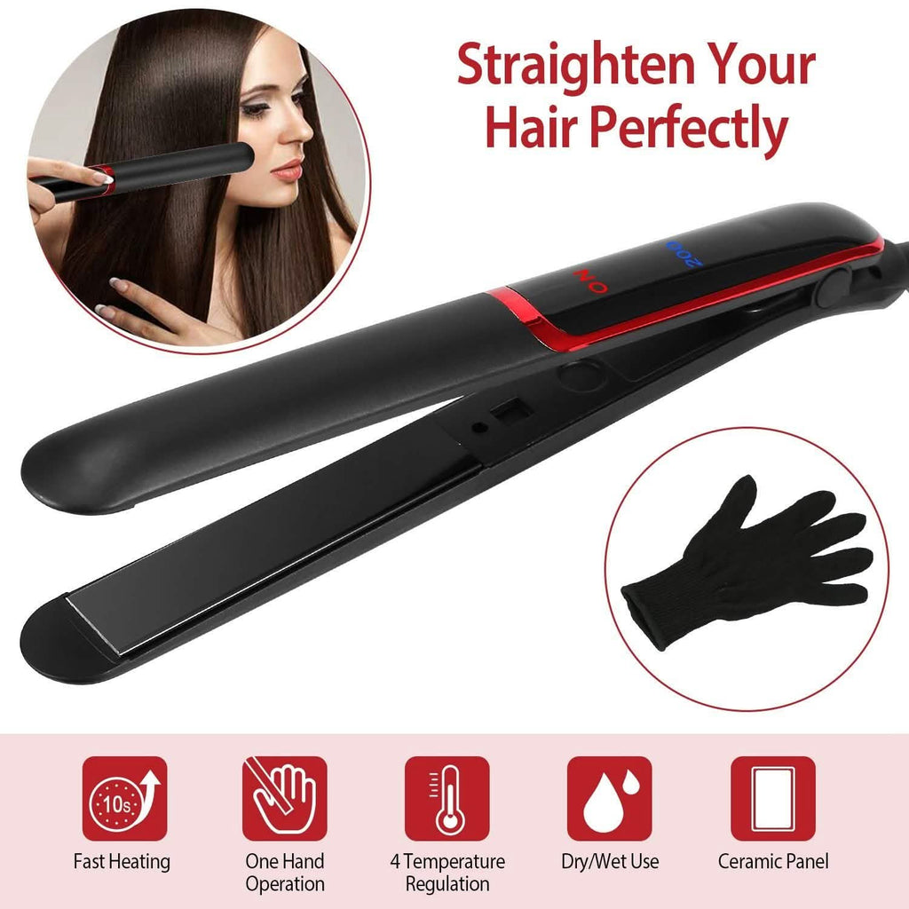 2-in-1 Twist Hair Straightener Ceramic Plate Hair Curler with Temperature Adjust LCD Display