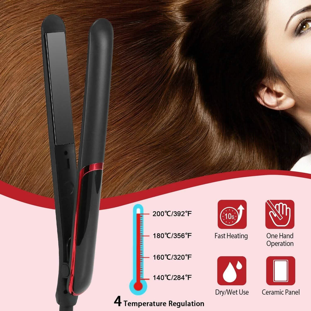 2-in-1 Twist Hair Straightener Ceramic Plate Hair Curler with Temperature Adjust LCD Display