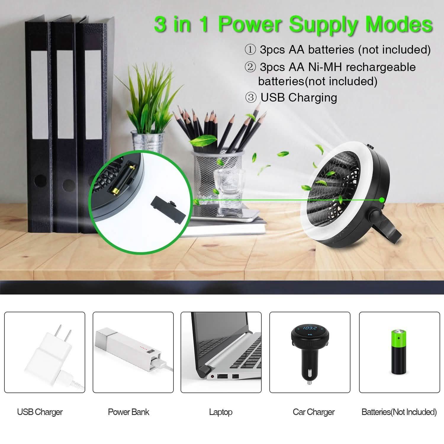 2-in-1 Outdoor Battery/USB Operated Portable Camping LED Fan
