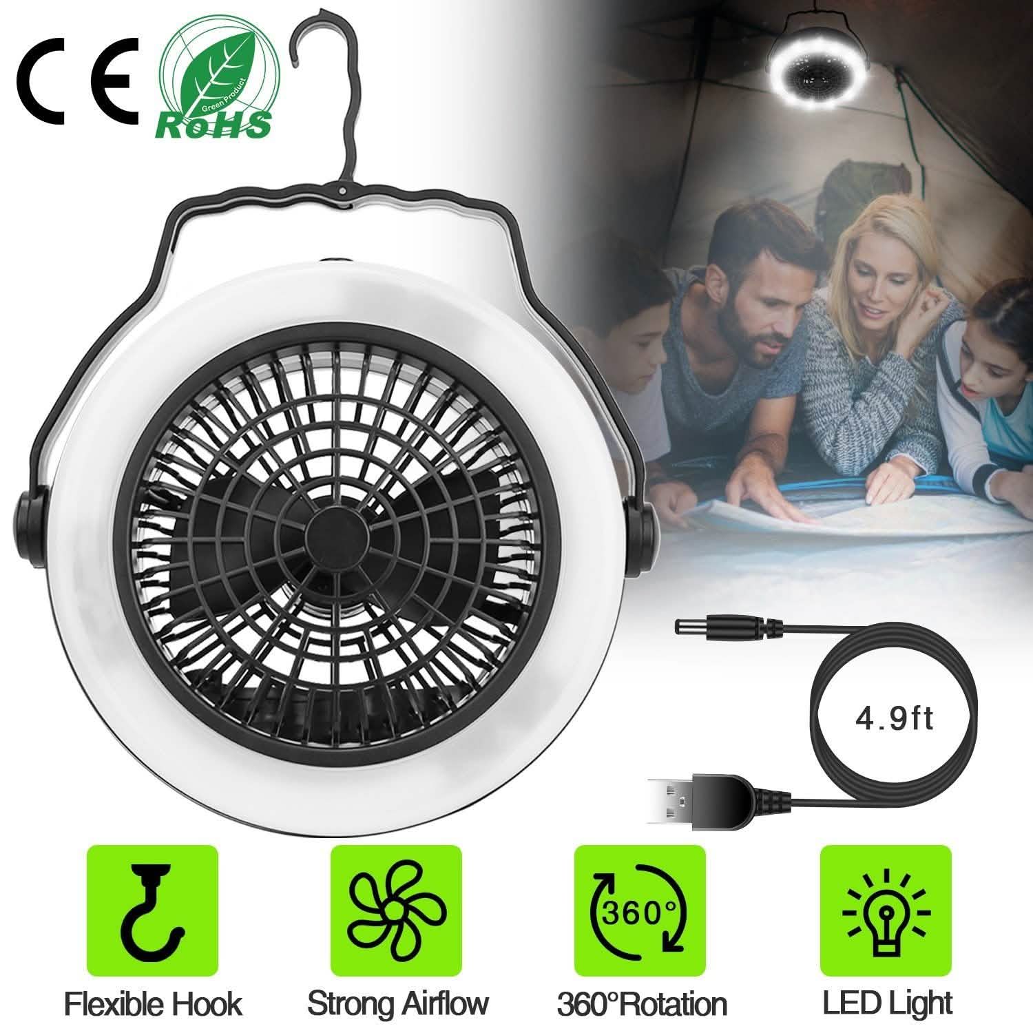 2-in-1 Outdoor Battery/USB Operated Portable Camping LED Fan