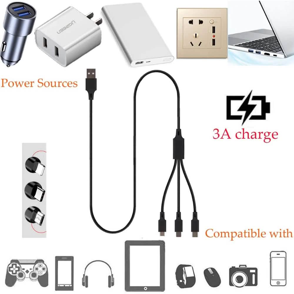 2-Pack: 3-in-1 Nylon Braided 4FT 3A Charging Cable