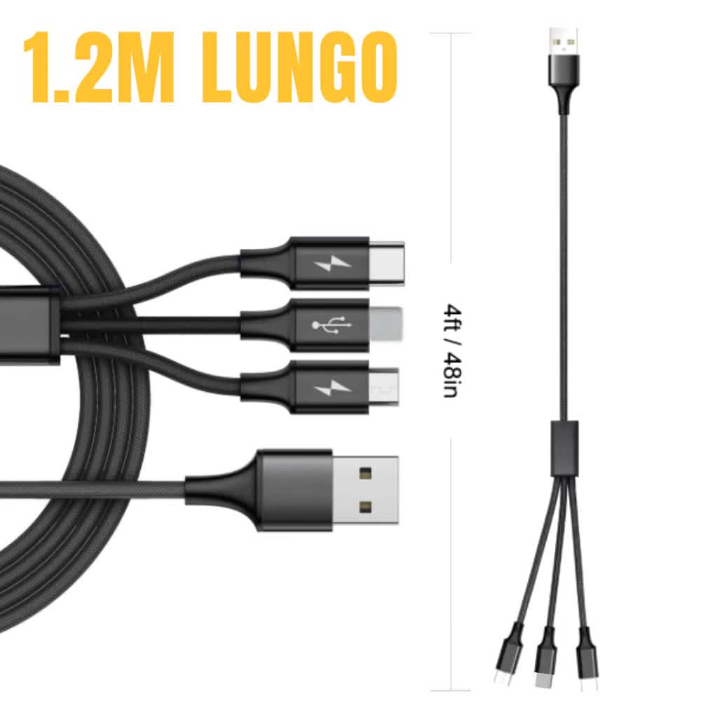 2-Pack: 3-in-1 Nylon Braided 4FT 3A Charging Cable