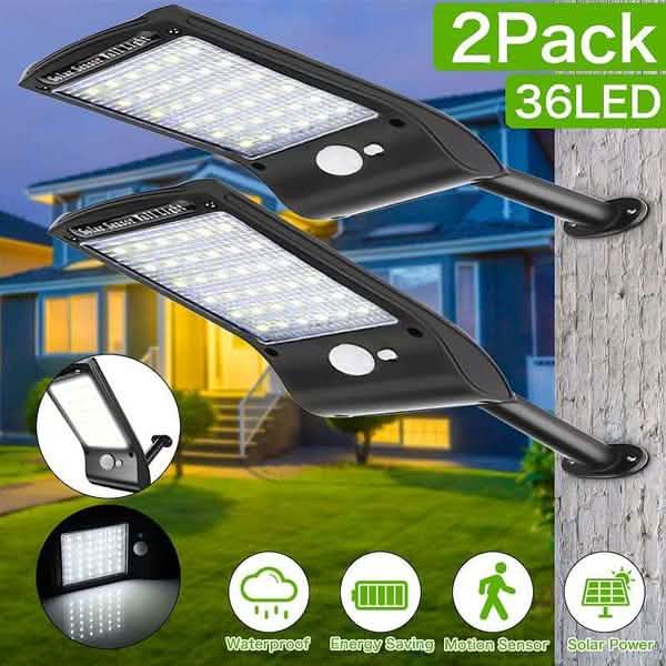 2-Pack: 36 LED Solar Powered Motion Sensor Wall Lamp