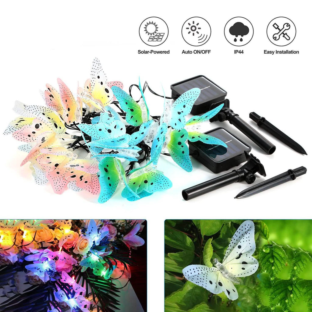 2-Pack: 3.8M Solar String Butterfly Lights