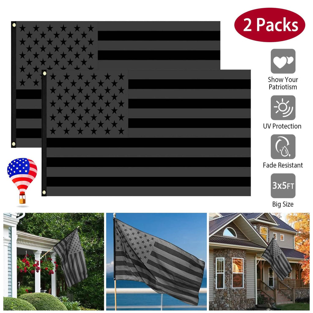 2-Pack: 3X5 Ft. All Black American Flag