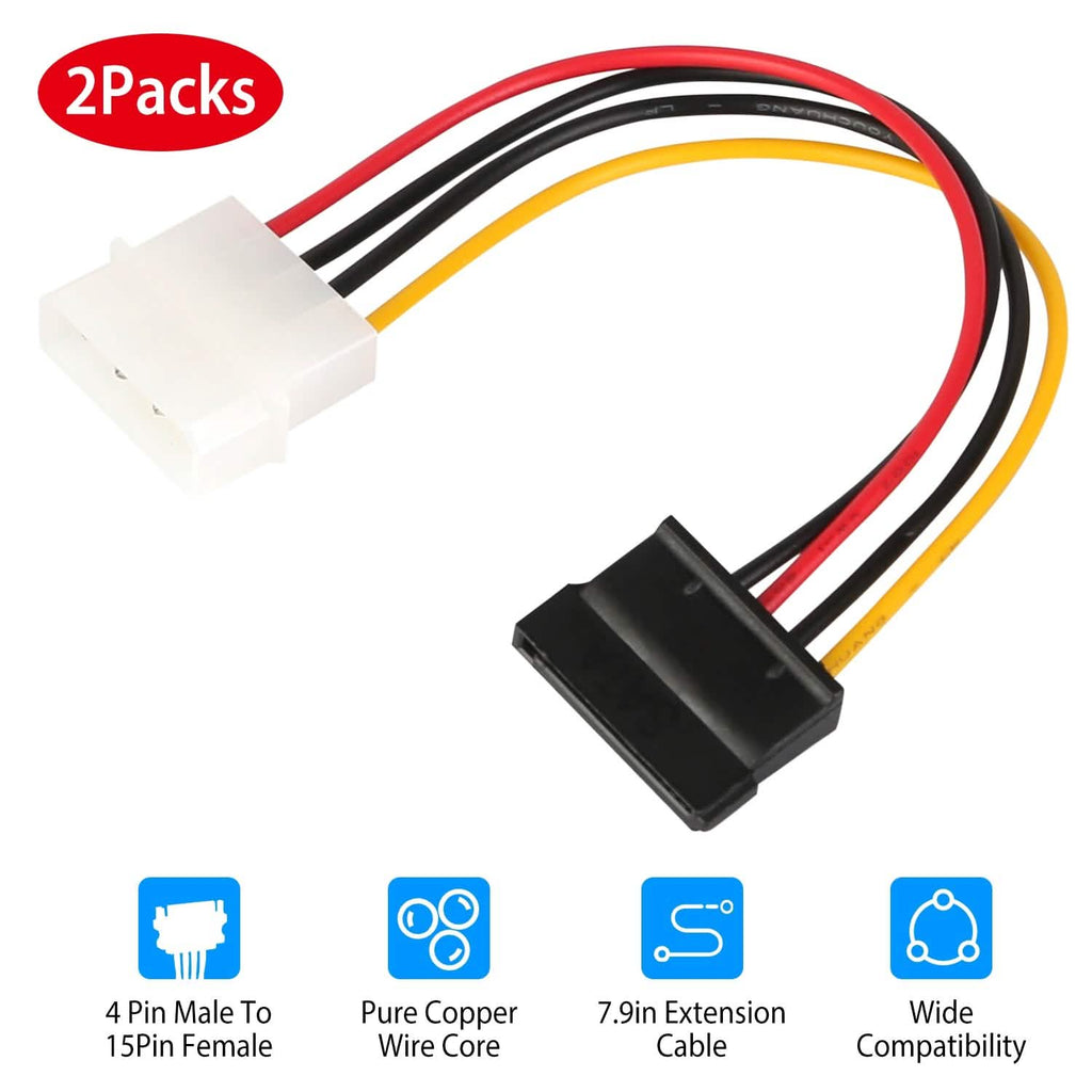 2-Pack: 4 Pin Male To 15Pin Female Data Cable Adapter