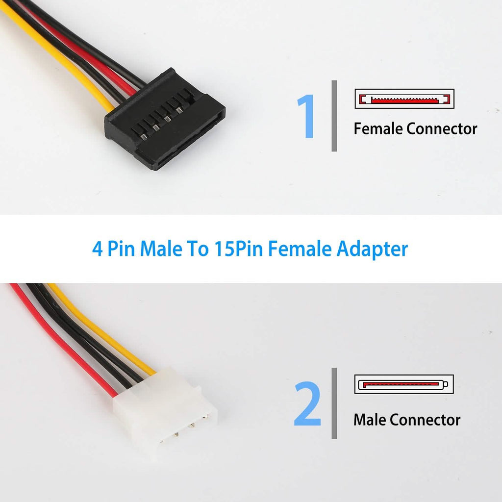 2-Pack: 4 Pin Male To 15Pin Female Data Cable Adapter