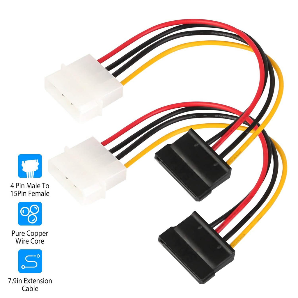2-Pack: 4 Pin Male To 15Pin Female Data Cable Adapter