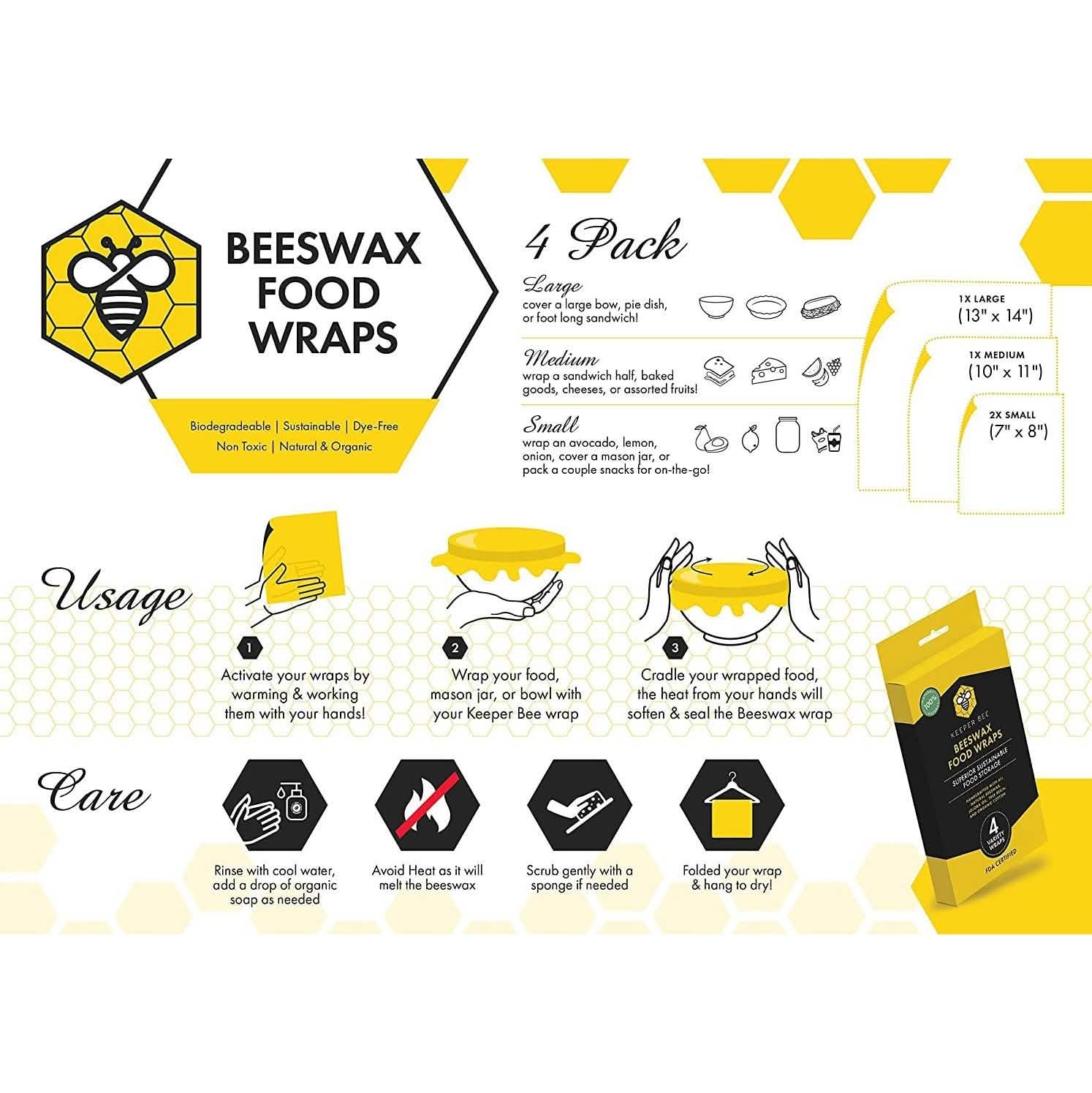 2-Pack: 4 Variety Beeswax Food Wraps