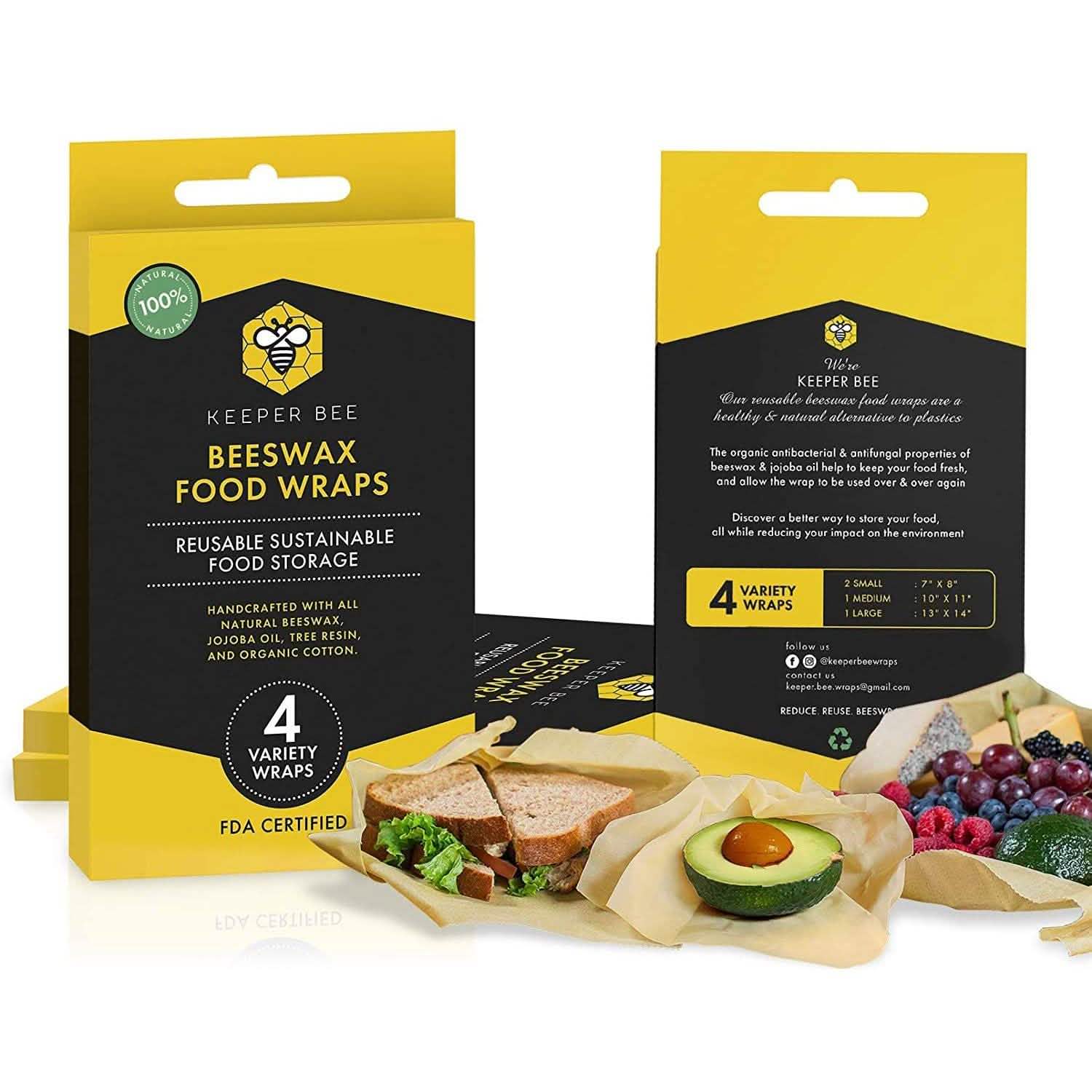 2-Pack: 4 Variety Beeswax Food Wraps