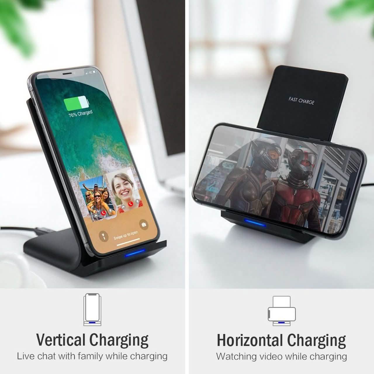2-Pack: Adjustable Qi Device Wireless Rapid Charger