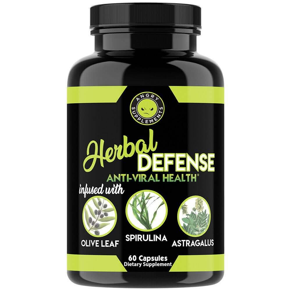 2-Pack: Angry Supplements Herbal Defense Anti Viral Immune Support, Spirulina Olive Leaf