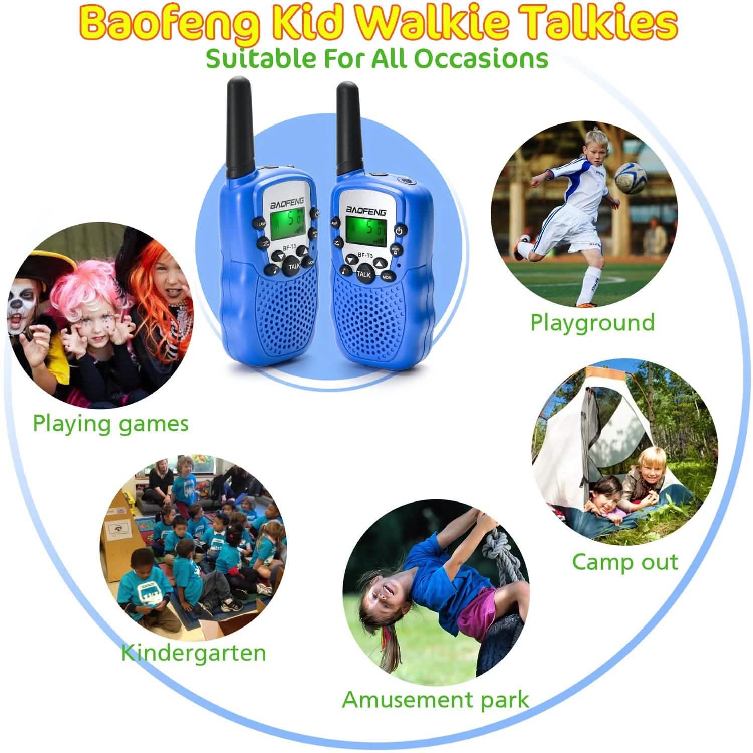 2-Pack: Baofeng Kids 2 Way Radio Walkie Talkies 22 Channel 3-5 Miles FRS/GMRS Toy