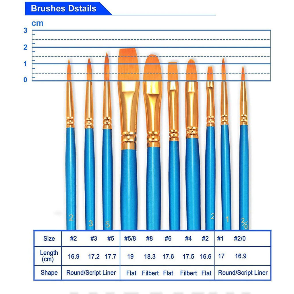 2-Pack: BOSOBO 10 Sizes Paint Brushes Set
