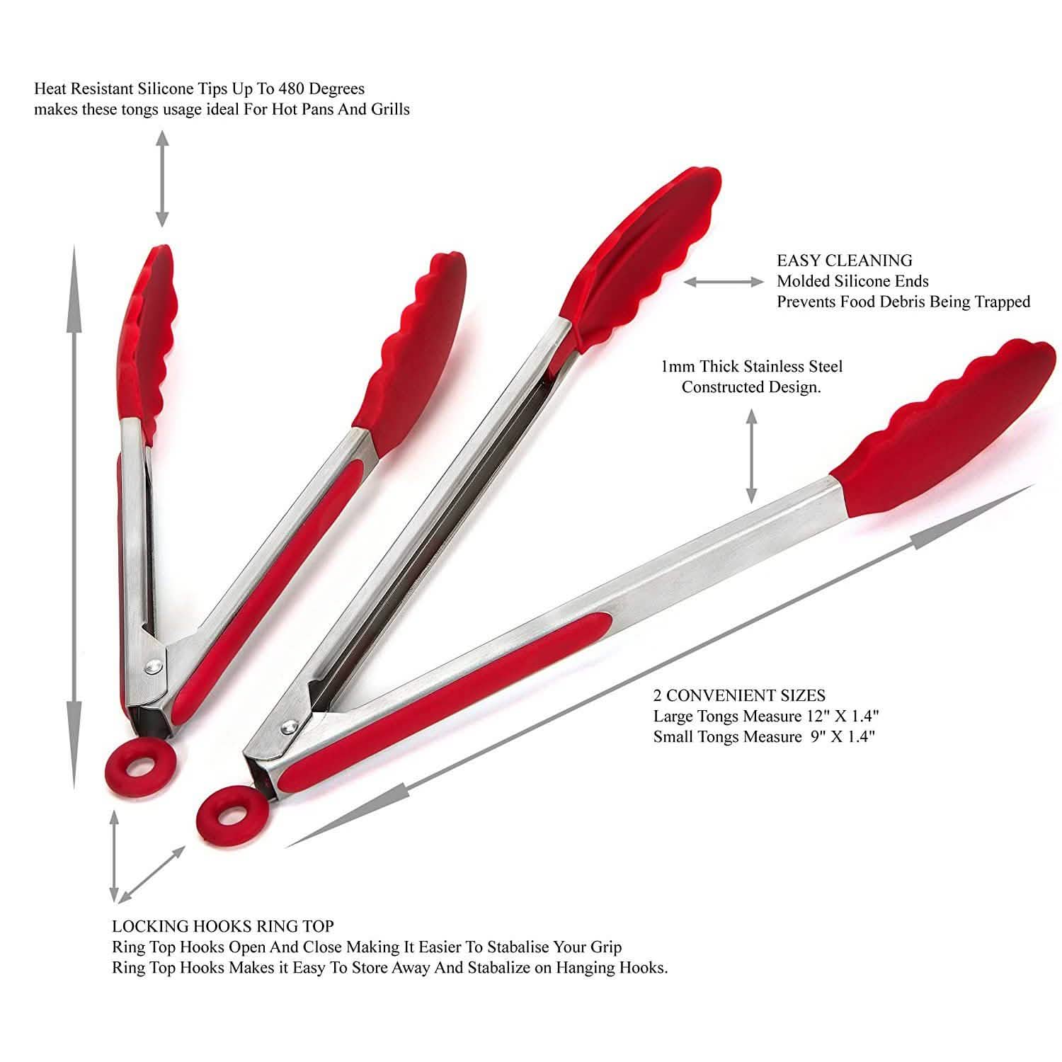 2-Pack: Chef's Star Premium Silicone Kitchen Tongs