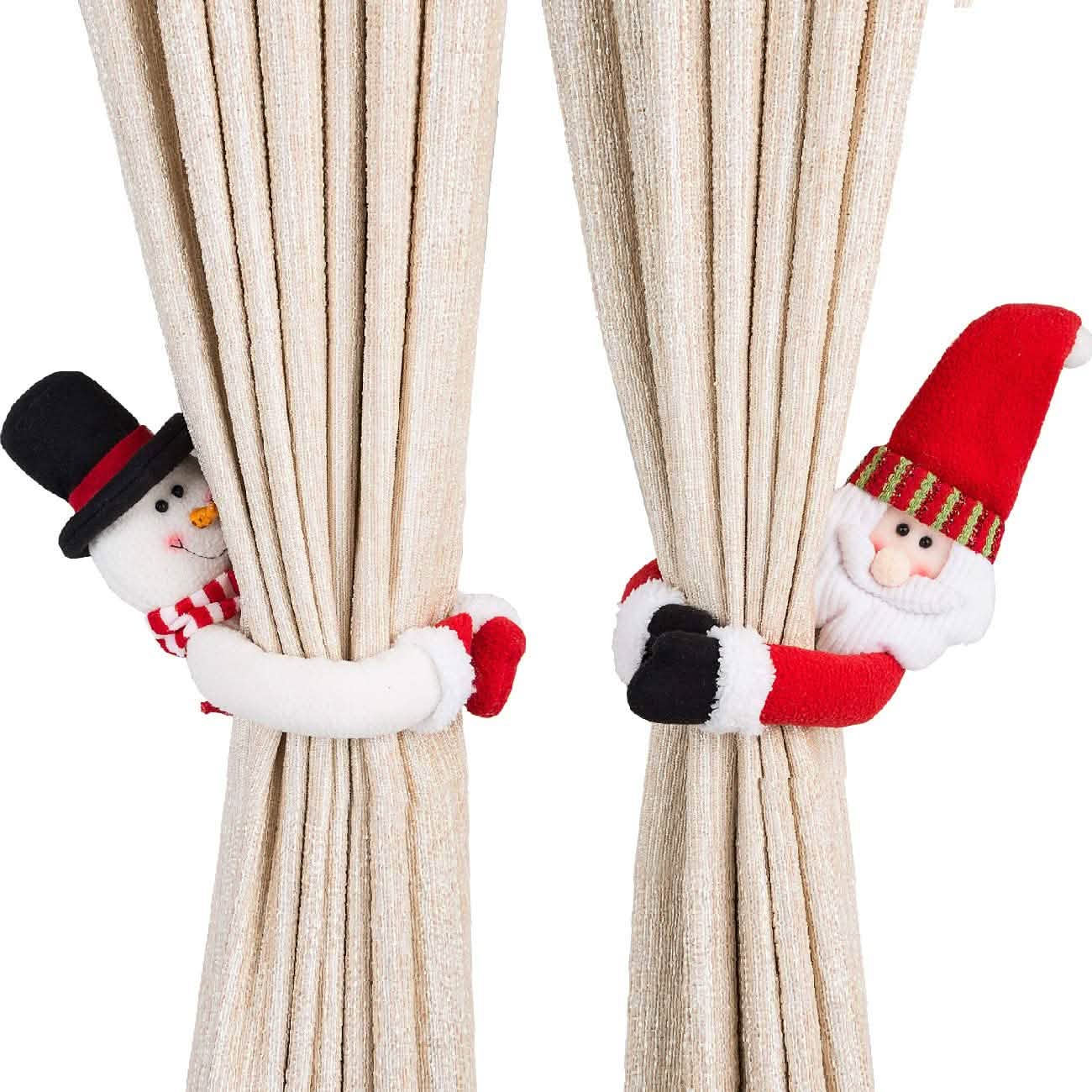2-Pack: Christmas Curtain Buckle Doll Santa & Snowman