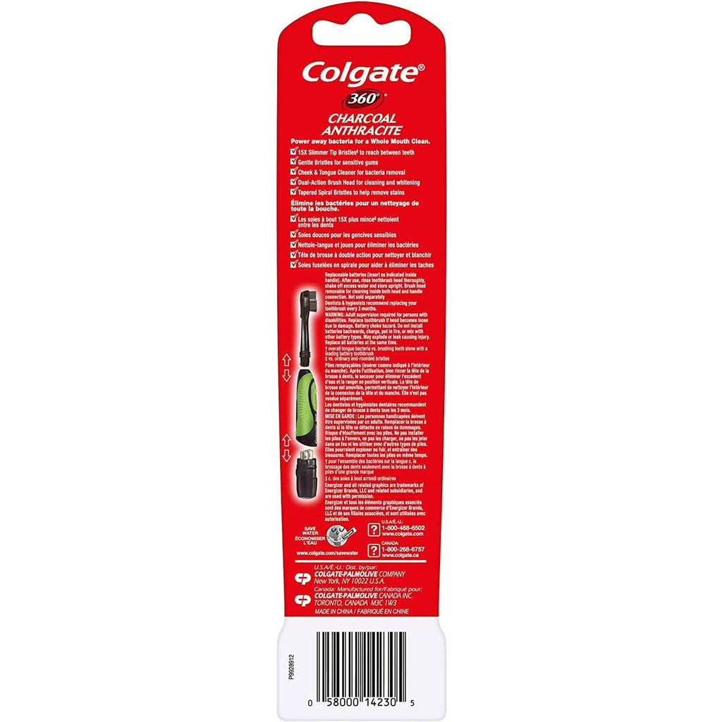 2-Pack: Colgate 360 Battery Powered Charcoal Toothbrush