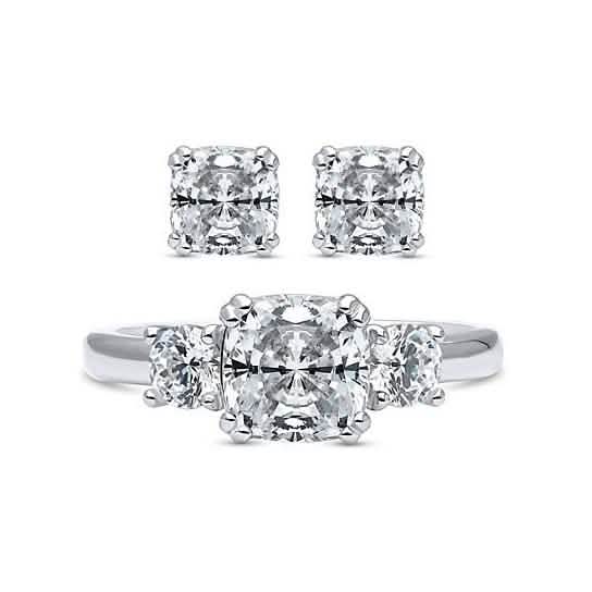 2-Pack: Cushion Cut Studs and Cushion Cut Ring with Side Stones