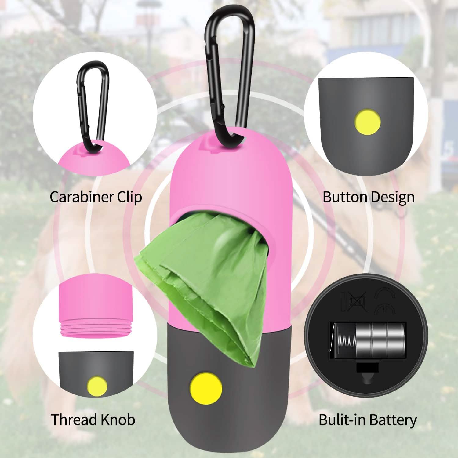 2-Pack: Dog Poop Bag Dispenser with Built-in LED Flashlight