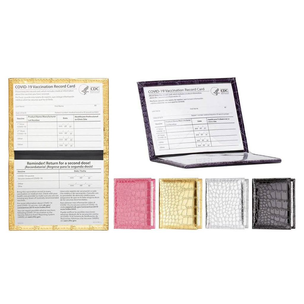 2-Pack: Faux Crocodile Leather Bling CDC Vaccination Card Immunization Record Protector Holder Passport