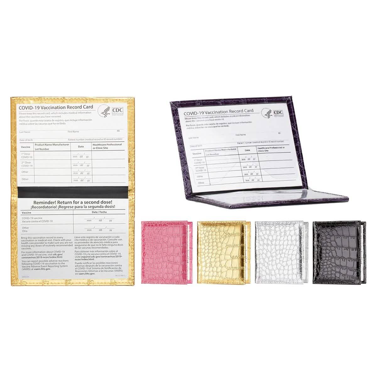 2-Pack: Faux Crocodile Leather Bling CDC Vaccination Card Immunization Record Protector Holder Passport