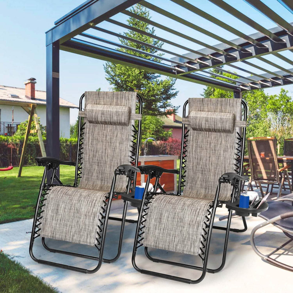2-Pack: Foldable Zero Gravity Lounge Chair with Dual Side Tray