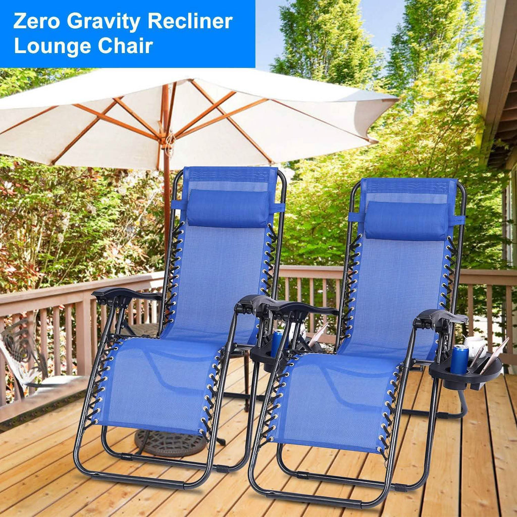 2-Pack: Foldable Zero Gravity Lounge Chair with Dual Side Tray