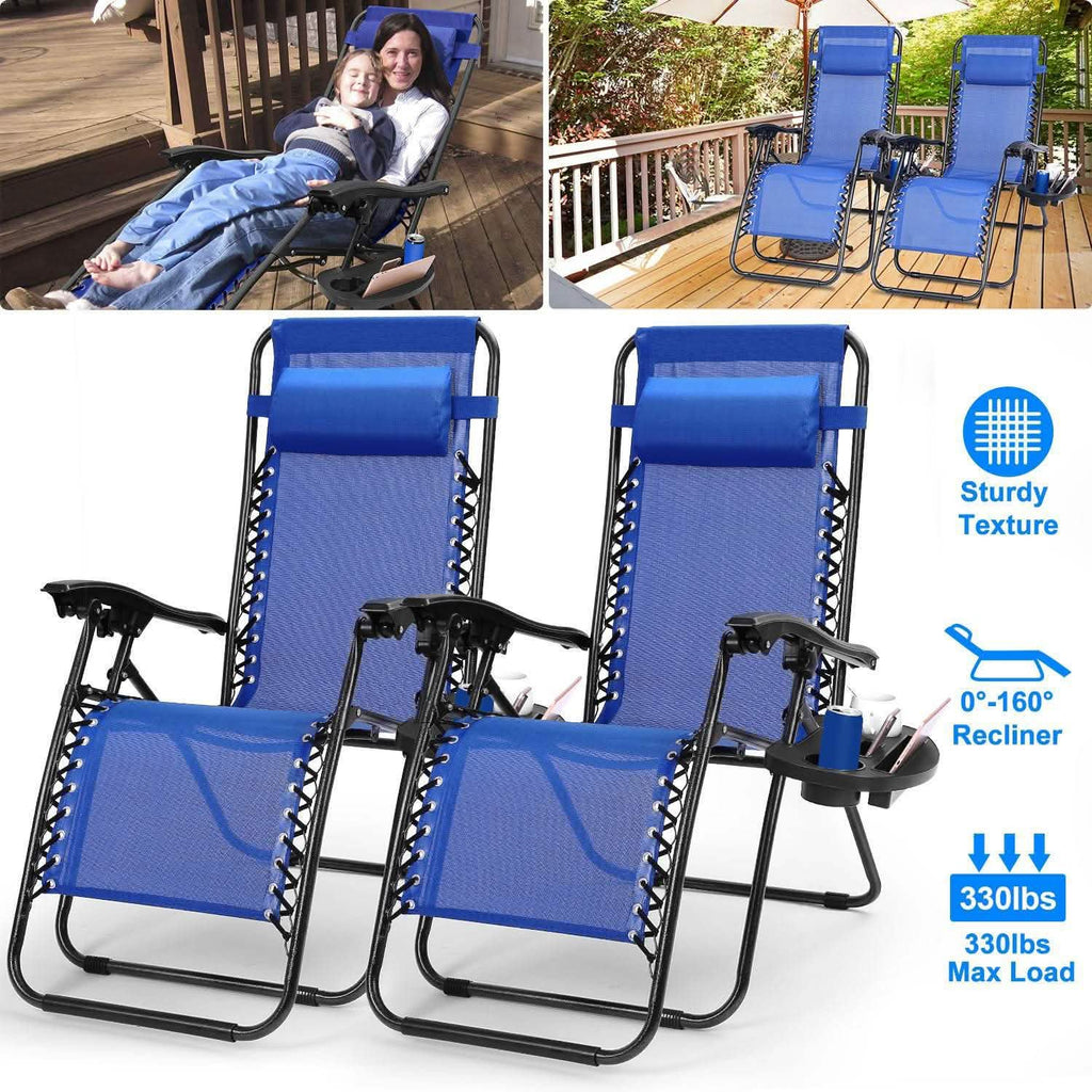 2-Pack: Foldable Zero Gravity Lounge Chair with Dual Side Tray