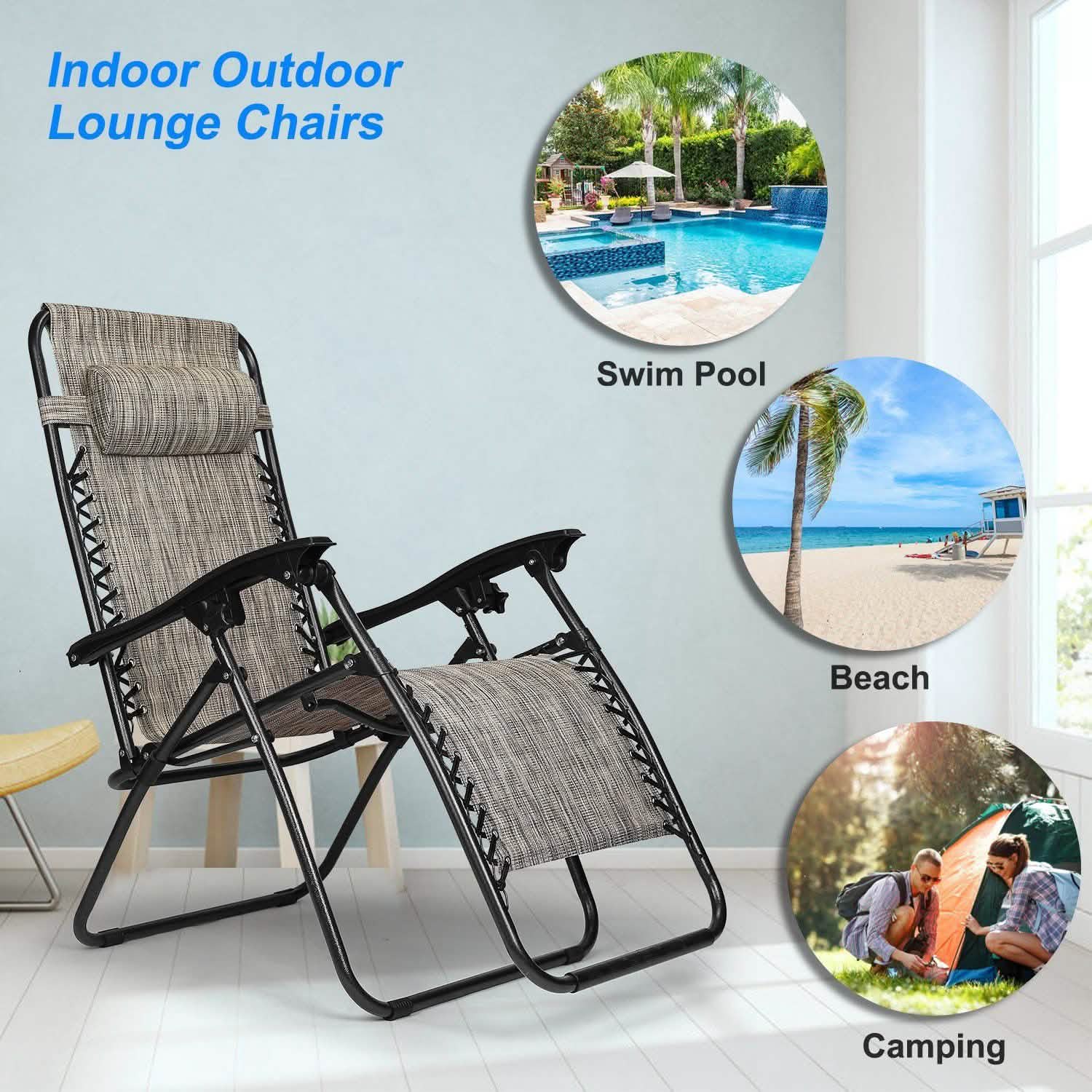 2-Pack: Foldable Zero Gravity Lounge Chair with Dual Side Tray