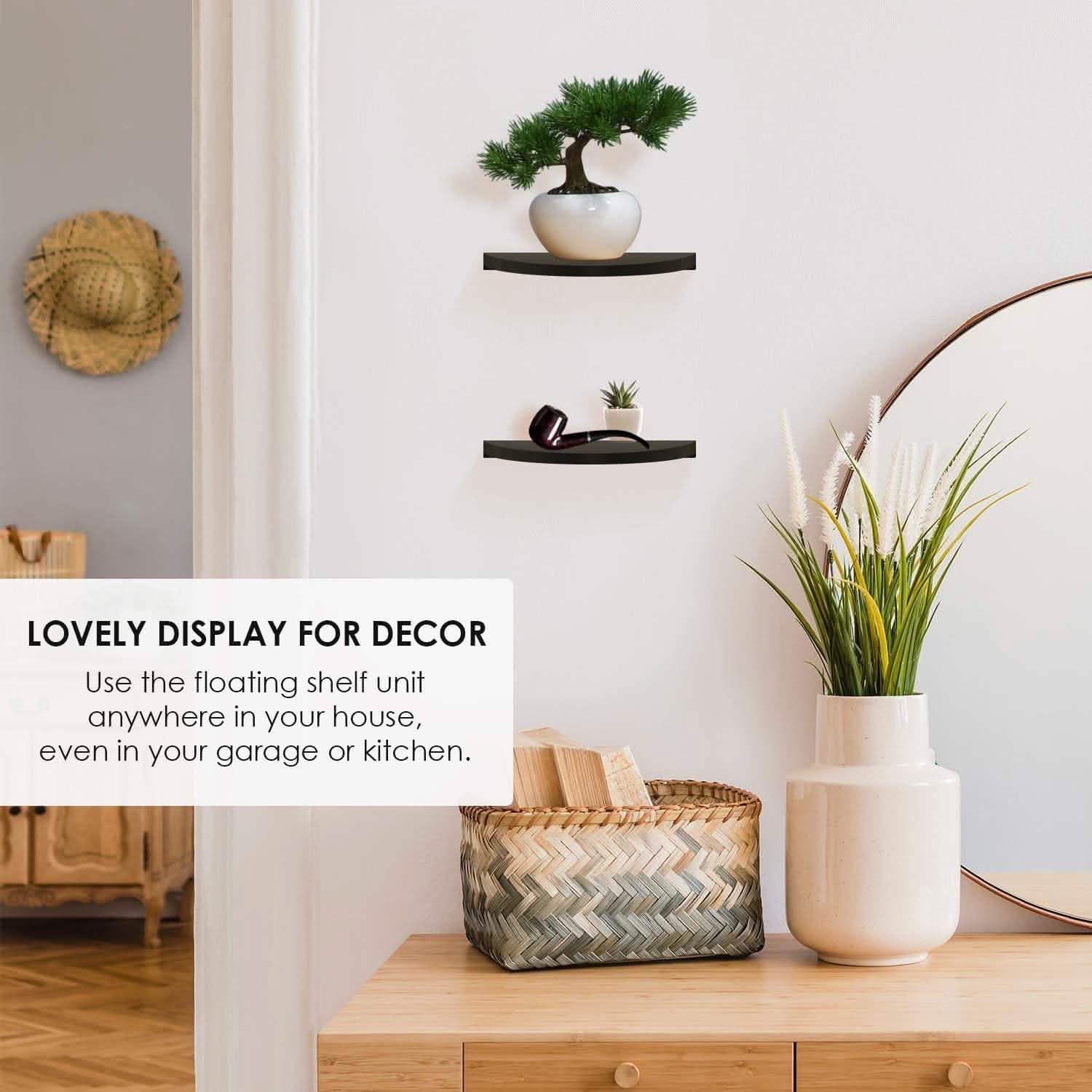 2-Pack: Halter Semi Circle Ledge Wood Shelves