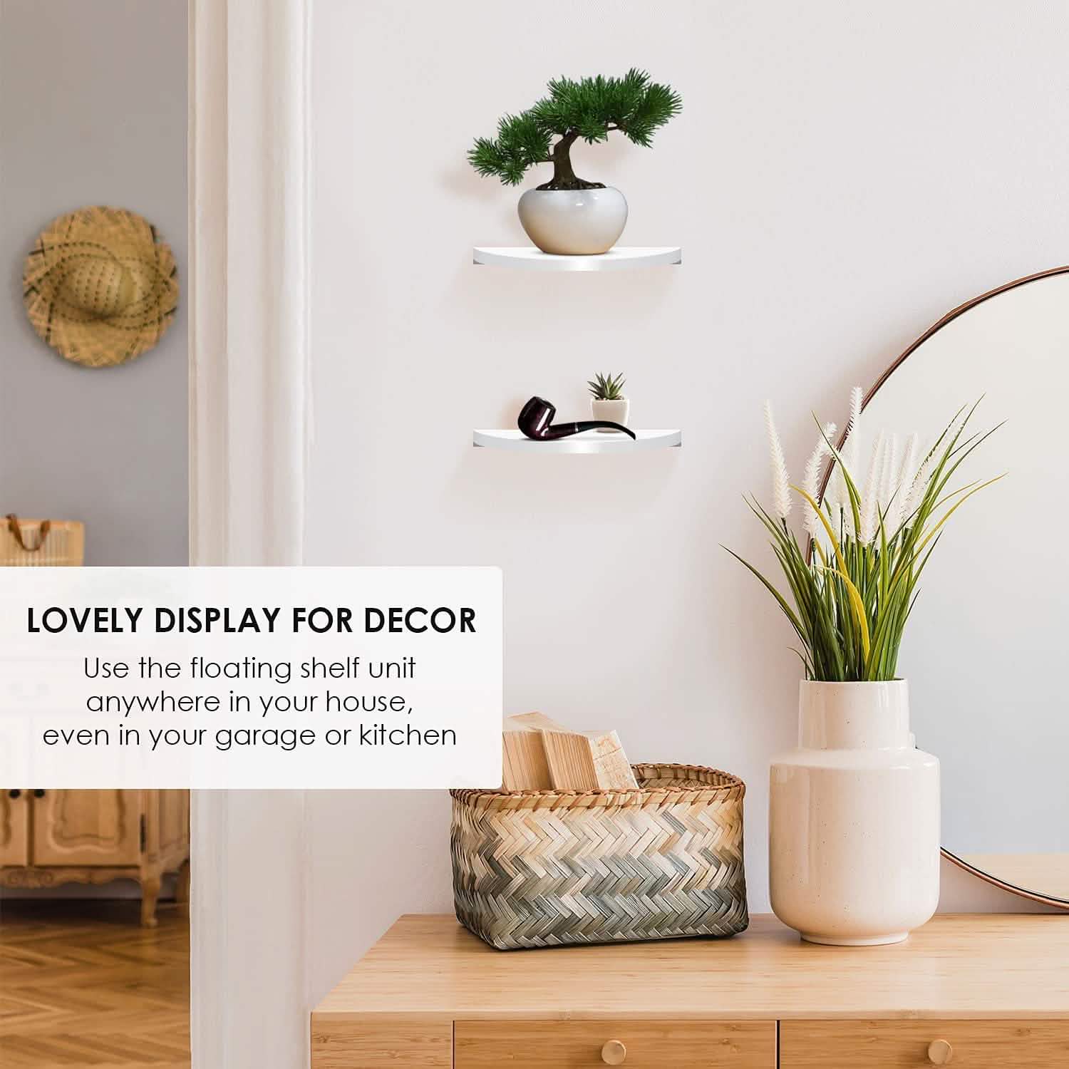 2-Pack: Halter Semi Circle Ledge Wood Shelves