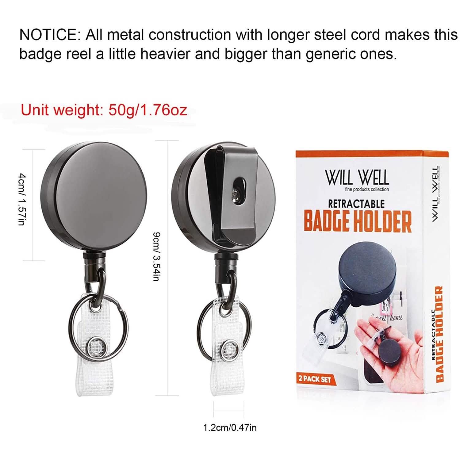 2-Pack: Heavy Duty Retractable Badge Holder Reel