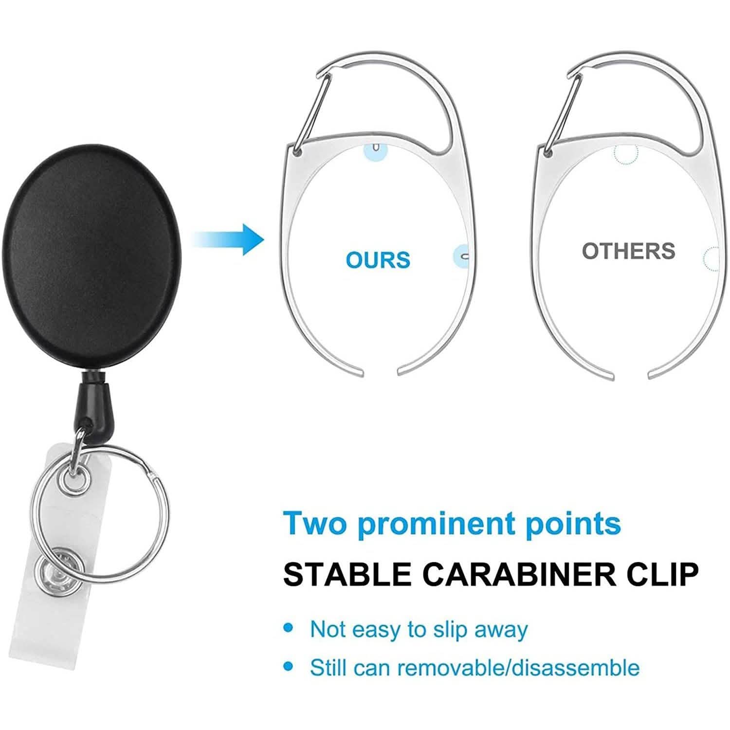 2-Pack: Heavy Duty Retractable Badge Holders with Carabiner Reel Clip and Vertical Style Clear ID Card Holders