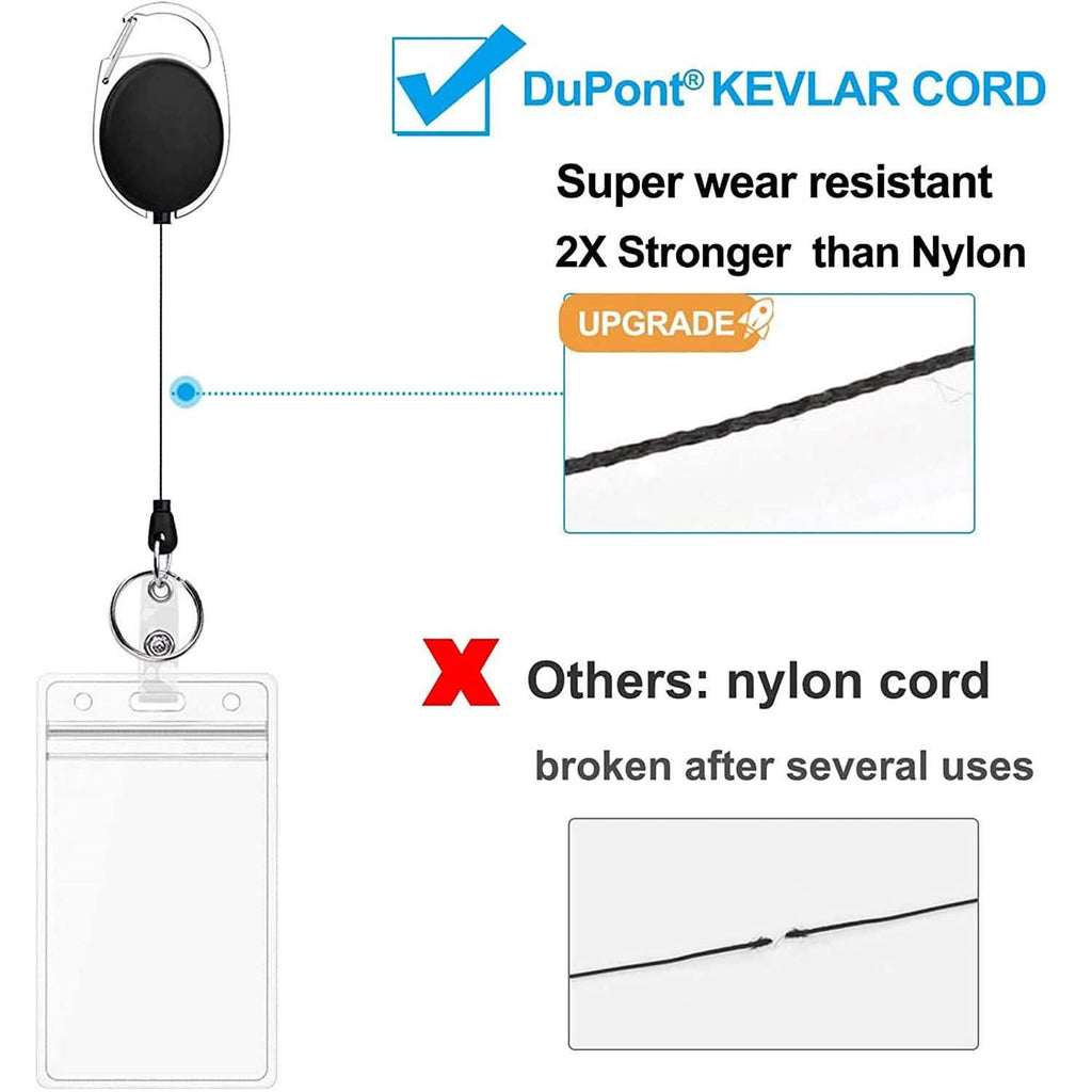 2-Pack: Heavy Duty Retractable Badge Holders with Carabiner Reel Clip and Vertical Style Clear ID Card Holders