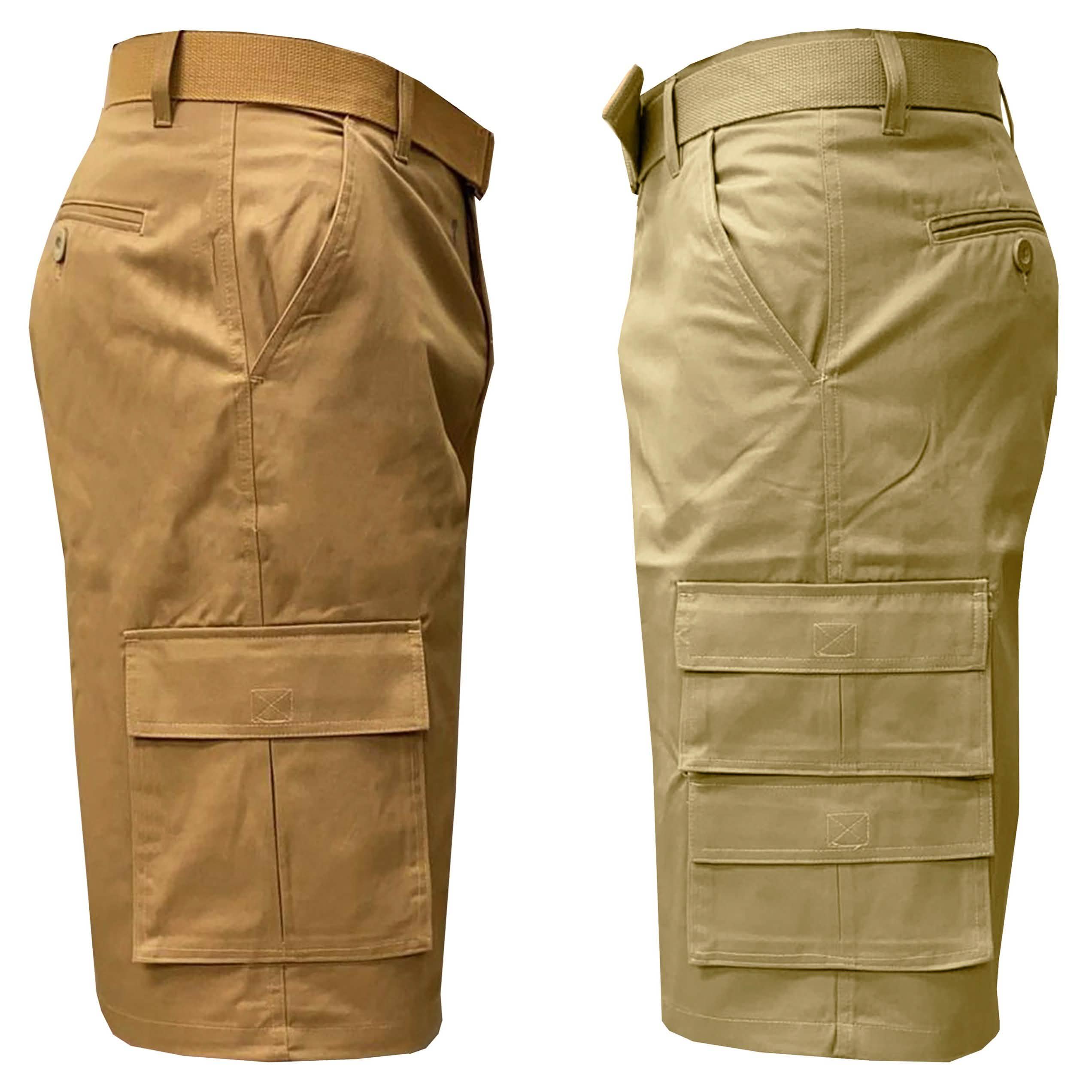2-Pack: Men's 13” Fitted Belted 7-Pocket Cargo Shorts