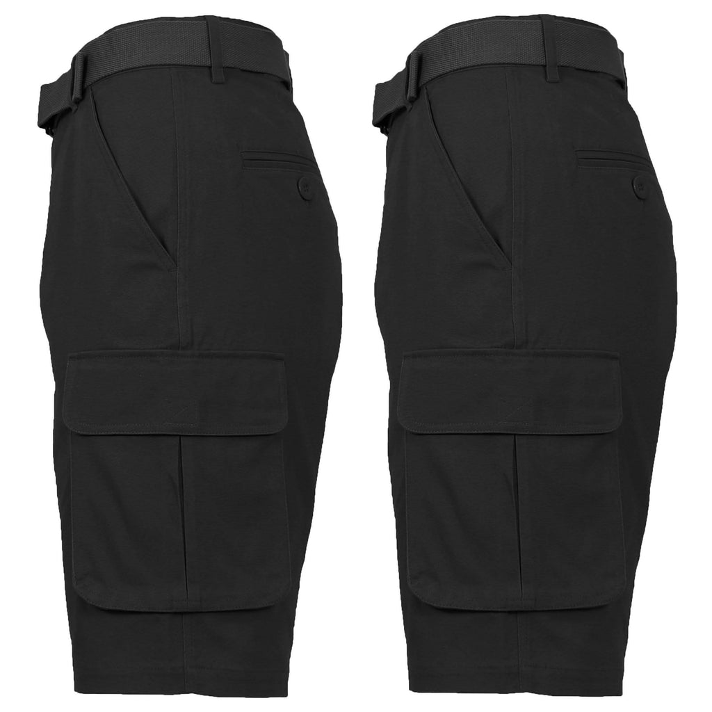 2-Pack: Men's Cotton Flex Stretch Cargo Shorts With Belt