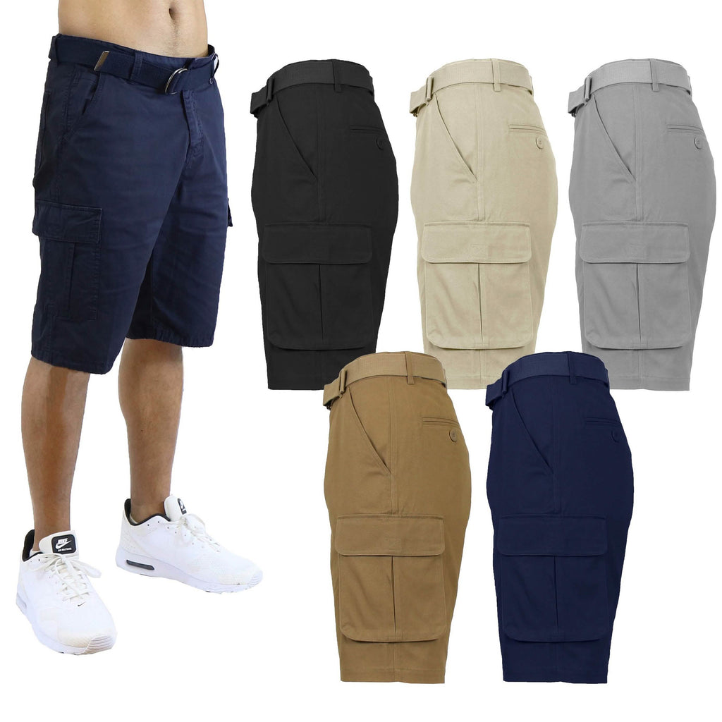 2-Pack: Men's Cotton Flex Stretch Cargo Shorts With Belt