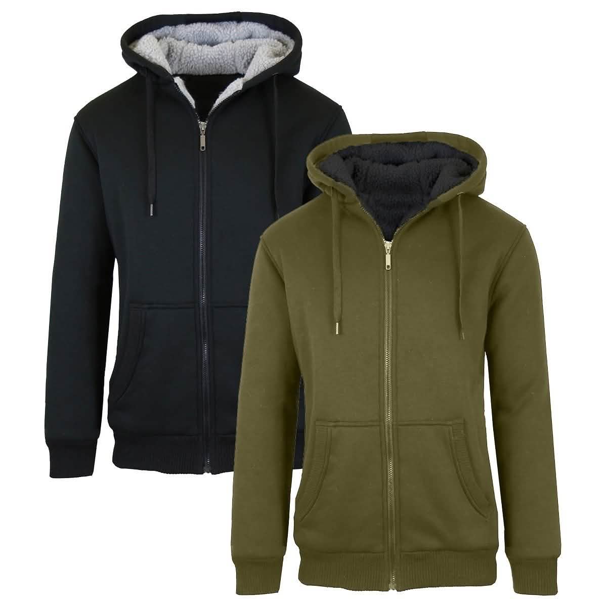 2-Pack: Men's Heavyweight Sherpa Fleece-Lined Zip Hoodie