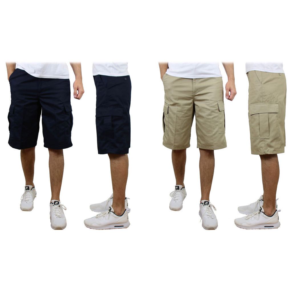 2-Pack: Men's Non-Belted Premium Cotton Blend Cargo Shorts
